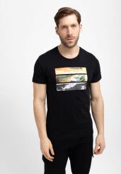 T-shirt z printem T-RELI. Czarne t-shirty Volcano, m, bez wzorów, z materiału, bez kołnierzyka, bez ramiączek. Za 59.99 zł.
