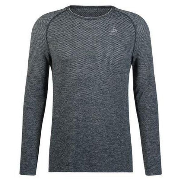 Koszulka z długim rękawem do biegania męska Odlo ESSENTIAL SEAMLESS. Szare bluzki z długim rękawem ODLO, m, bez wzorów, bez kołnierzyka, bez ramiączek. W wyprzedaży za 232.25 zł.