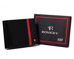 Portfel skórzany Rovicky N992-RVTP Black+R czarny. Czarne portfele ROVICKY, bez wzorów. Za 80.00 zł.