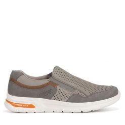 Półbuty Rieker. Szare eleganckie półbuty Rieker, bez wzorów, bez obcasa, bez zapięcia. Za 349.99 zł.