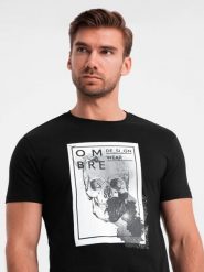 Bawełniana męska koszulka z czaszką – czarna V1 OM-TSPT-0200 - XXL. Czarne t-shirty Ombre Clothing, l, bez wzorów, z bawełny, bez kołnierzyka, bez ramiączek. W wyprzedaży za 39.99 zł.