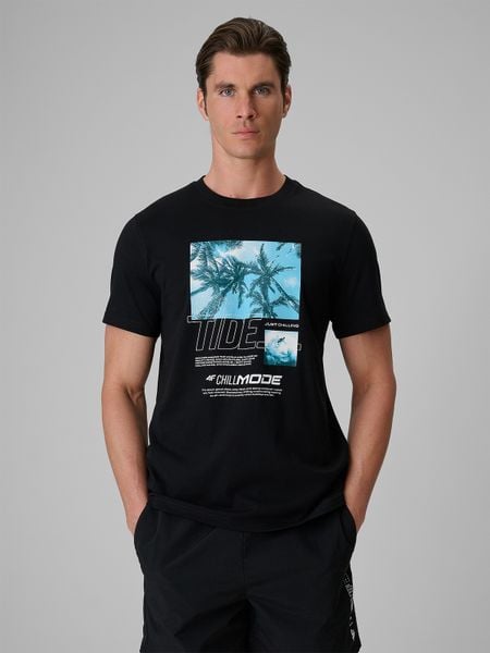 4F T-shirt regular z nadrukiem męski - czarny XXL. Czarne t-shirty 4F, m, bez wzorów, z bawełny, bez kołnierzyka, bez ramiączek. Za 79.99 zł.