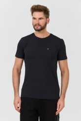 GUESS Czarny t-shirt New Tech Str T. Czarne t-shirty Guess, l, z aplikacjami, bez kołnierzyka, bez ramiączek. W wyprzedaży za 182.99 zł.