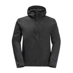 Kurtka przeciwdeszczowa męska Jack Wolfskin Mainkai. Czarne kurtki przeciwdeszczowe Jack Wolfskin, m, bez wzorów, bez kaptura. Za 399.99 zł.