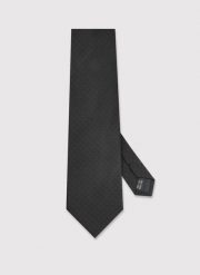 PAKO LORENTE – Jedwabny czarny krawat z monogramem PL. Czarne krawaty i muchy Pako Lorente, bez wzorów, z jedwabiu. Za 149.99 zł.