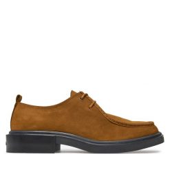 Półbuty Calvin Klein. Brązowe eleganckie półbuty CALVIN KLEIN, bez wzorów, bez obcasa, bez zapięcia. Za 599.99 zł.