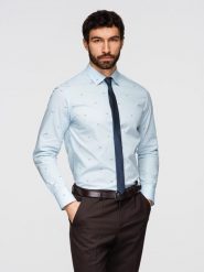 Klasyczna męska bawełniana koszula SLIM FIT w mikro wzór - biała V1 - Rozmiar: XL. Białe koszule Ombre Clothing, m, z aplikacjami, z bawełny, bez kołnierzyka, bez ramiączek. Za 199.99 zł.