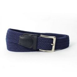 Elegancki pleciony pasek męski SOLIER SB08 granatowy. Niebieskie paski bez wzorów, z jeansu, eleganckie. Za 49.99 zł.