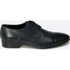 Domeno - Półbuty. Niebieskie eleganckie półbuty Domeno, bez wzorów, z materiału, z okrągłym noskiem, bez obcasa, bez zapięcia. W wyprzedaży za 139.90 zł.