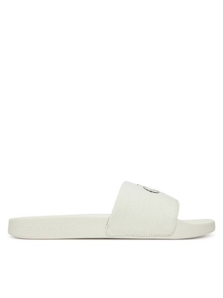 Calvin Klein Jeans Klapki Slide Monologo Cv YM0YM01367 Biały. Białe klapki Calvin Klein Jeans, z jeansu. Za 129.99 zł.