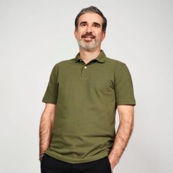 Koszulka polo do golfa z krótkim rękawem męska Inesis MW500. Zielone koszulki polo sportowe INESIS, m, bez wzorów, z bawełny, bez kołnierzyka, bez ramiączek, na golfa. Za 59.99 zł.