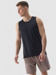4F Tank top treningowy regular z materiału z recyklingu męski - głęboka czerń L. Czarne t-shirty 4F, l, bez wzorów, z dzianiny, bez kołnierzyka, bez ramiączek. W wyprzedaży za 49.99 zł.