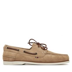 Półbuty Tommy Hilfiger. Brązowe eleganckie półbuty Tommy Hilfiger, bez wzorów, bez obcasa, bez zapięcia. Za 369.99 zł.