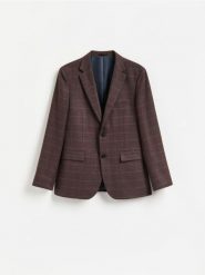 Marynarka slim fit z dodatkiem wiskozy - mahoniowy. Brązowe garnitury Reserved, l, bez wzorów, z tkaniny. Za 359.99 zł.