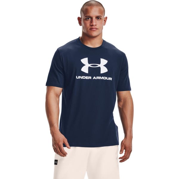 Koszulka sportowa męska Under Armour Sportstyle Logo Tee. Białe t-shirty sportowe Under Armour, bez wzorów, bez ramiączek. Za 110.00 zł.
