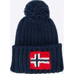 Napapijri - Czapka. Niebieskie czapki zimowe marki Napapijri, z dzianiny. Za 179.90 zł.