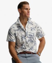 Superdry Koszula krótki rękaw Vintage Loom z bawełny organicznej – Canna Leaves. Niebieskie koszule Superdry, s, bez wzorów, z bawełny, bez kołnierzyka, bez ramiączek. Za 280.40 zł.
