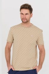 GUESS Beżowy t-shirt Marshall. Brązowe t-shirty Guess, l, z aplikacjami, bez kołnierzyka, bez ramiączek. W wyprzedaży za 189.99 zł.