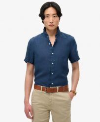 Superdry Vacation Linen S/S Koszula lniana 100% NAVY. Niebieskie koszule Superdry, na lato, m, bez wzorów, bez kołnierzyka, bez ramiączek. Za 277.00 zł.