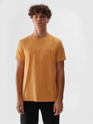 4F T-shirt regular z nadrukiem męski - pomarańczowy M. Brązowe t-shirty 4F, m, bez wzorów, z bawełny, bez kołnierzyka, bez ramiączek. W wyprzedaży za 29.99 zł.