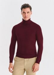 PAKO LORENTE - olf męski w bordowym kolorze. Czerwone golfy Pako Lorente, m, bez wzorów, z nylonu, bez ramiączek. Za 119.99 zł.