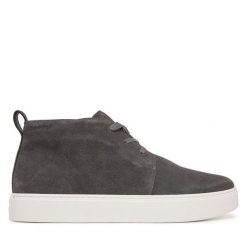 Trzewiki Calvin Klein. Szare botki sznurowane CALVIN KLEIN, bez wzorów, bez obcasa, bez zapięcia. Za 649.99 zł.