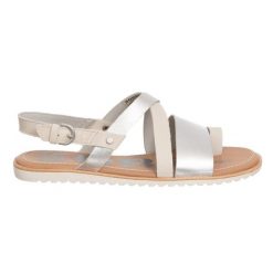 Sorel casual sandały ze skóry naturalnej srebrne, z klamrą. Szare sandały Sorel, z materiału, bez zapięcia. Za 346.99 zł.
