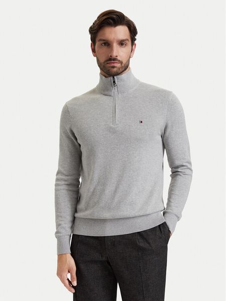 Tommy Hilfiger Sweter MW0MW28049 Szary jasny Regular Fit. Szare swetry rozpinane Tommy Hilfiger, l, bez wzorów, z bawełny, bez kołnierzyka, bez ramiączek. Za 569.99 zł.