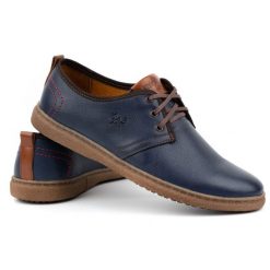Kampol Półbuty męskie skórzane casual 22KAM granatowe niebieskie. Niebieskie eleganckie półbuty bez wzorów, ze skóry, bez obcasa, bez zapięcia. Za 362.62 zł.