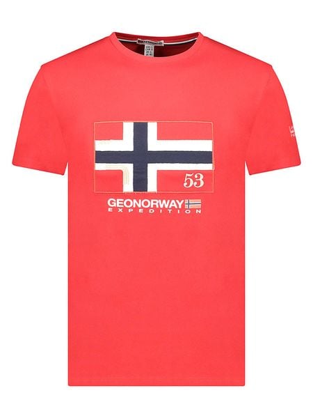 Geographical Norway Koszulka "Newflag" w kolorze czerwonym rozmiar: XXL. Czerwone bezrękawniki Geographical Norway, xxl, bez wzorów, z bawełny, bez kołnierzyka, bez ramiączek. Za 65.69 zł.