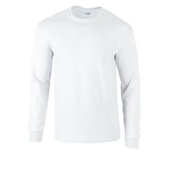 Ultra Bawełniana Koszulka Z Długim Rękawem Dla Dorosłych Unisex. Białe bluzki z długim rękawem GILDAN, xl, bez wzorów, z bawełny, bez kołnierzyka, bez ramiączek. Za 62.99 zł.