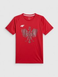 4F Koszulka kibica uniseks - czerwona L. Czerwone t-shirty 4F, l, bez wzorów, bez kołnierzyka, bez ramiączek. Za 129.99 zł.