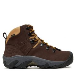 Trekkingi Keen. Brązowe botki sznurowane Keen, bez wzorów, bez obcasa, bez zapięcia. Za 469.99 zł.