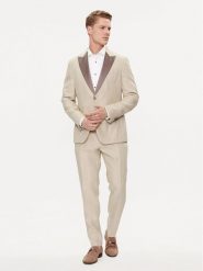 Boss Garnitur H-Huge-Tux-242 50514661 Beżowy Slim Fit. Brązowe garnitury Boss, m, bez wzorów, ze lnu. Za 4,509.00 zł.