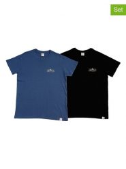 The Time of Bocha Koszulki (2 szt.) w kolorze czarnym i niebieskim rozmiar: XXL. Czarne bezrękawniki The Time of Bocha, xxl, bez wzorów, z bawełny, bez kołnierzyka, bez ramiączek. Za 86.99 zł.