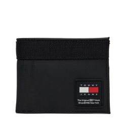 Duży Portfel Męski Tommy Jeans. Czarne portfele Tommy Jeans, bez wzorów, z jeansu. Za 79.99 zł.