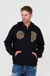 JUST CAVALLI Czarna bluza z kapturem Mix Patches. Czarne bluzy Just Cavalli, m, bez wzorów, z kapturem. W wyprzedaży za 849.99 zł.