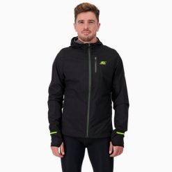 Kurtka przeciwwiatrowa wodoodporna Męska Bieganie MID-ULTRA WINDBREAKER. Czarne kurtki BODYCROSS, na zimę, m, bez wzorów, bez kaptura, do biegania. Za 640.99 zł.