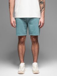 Męskie krótkie spodenki dresowe RELAXED FIT w stylu athleisure – turkusowe V1 OM-SRWS-0122 - XXL. Niebieskie krótkie spodenki sportowe Ombre Clothing, l, bez wzorów, z bawełny. W wyprzedaży za 99.99 zł.