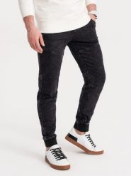Spodnie męskie marmurkowe JOGGERY z przeszyciami - czarne V4 - Rozmiar: L. Czarne joggery i bojówki Ombre Clothing, l, bez wzorów, z bawełny. W wyprzedaży za 69.99 zł.