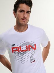 4F T-shirt regular z nadrukiem męski - biały S. Białe t-shirty 4F, m, bez wzorów, z bawełny, bez kołnierzyka, bez ramiączek. Za 79.99 zł.