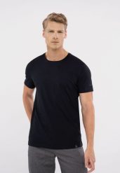 Bawełniana koszulka T-BASIC. Czarne t-shirty Volcano, m, bez wzorów, z bawełny, bez kołnierzyka, bez ramiączek. Za 54.99 zł.