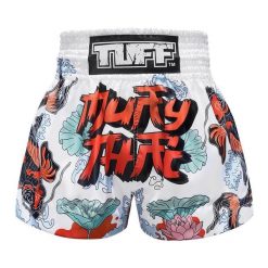 Spodenki treningowe TUFF White Japanese Koi Fish With Muay Thai Text. Białe krótkie spodenki sportowe TUFF, bez wzorów. Za 199.00 zł.