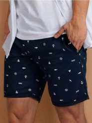 Szorty slim z wiązaniem w talii - granatowy. Niebieskie krótkie spodenki sportowe Sinsay, l, bez wzorów. W wyprzedaży za 19.99 zł.