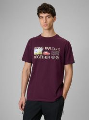 4F T-shirt regular z nadrukiem męski - fioletowy L. Fioletowe t-shirty 4F, l, bez wzorów, z bawełny, bez kołnierzyka, bez ramiączek. Za 79.99 zł.