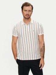 Tommy Hilfiger Polo Vertical MW0MW35627 Beżowy Regular Fit. Brązowe koszulki polo Tommy Hilfiger, l, bez wzorów, z bawełny, bez kołnierzyka, bez ramiączek. Za 209.99 zł.