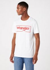 WRANGLER FRAME LOGO TEE MĘSKI T-SHIRT KOSZULKA NADRUK WHITE W7H3D3989 112146326. Białe t-shirty Wrangler, m, bez wzorów, bez kołnierzyka, bez ramiączek. Za 69.99 zł.