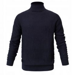 Męski Golf Bawełniany (Faktura Tkaniny) - Pako Jeans - Głęboki Granat. Niebieskie golfy Pako Jeans, l, bez wzorów, z bawełny, bez ramiączek. Za 209.00 zł.