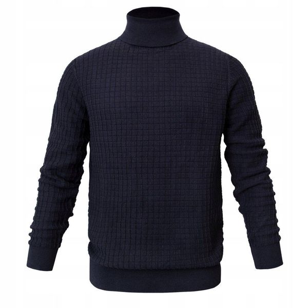 Męski Golf Bawełniany (Faktura Tkaniny) - Pako Jeans - Głęboki Granat. Niebieskie golfy Pako Jeans, l, bez wzorów, z bawełny, bez ramiączek. Za 209.00 zł.