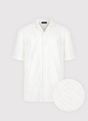 PAKO LORENTE - Ażurowa koszula męska z krótkim rękawem biała. Białe koszule Pako Lorente, na wiosnę, m, w ażurowe wzory, z bawełny, bez kołnierzyka, bez ramiączek. Za 99.99 zł.